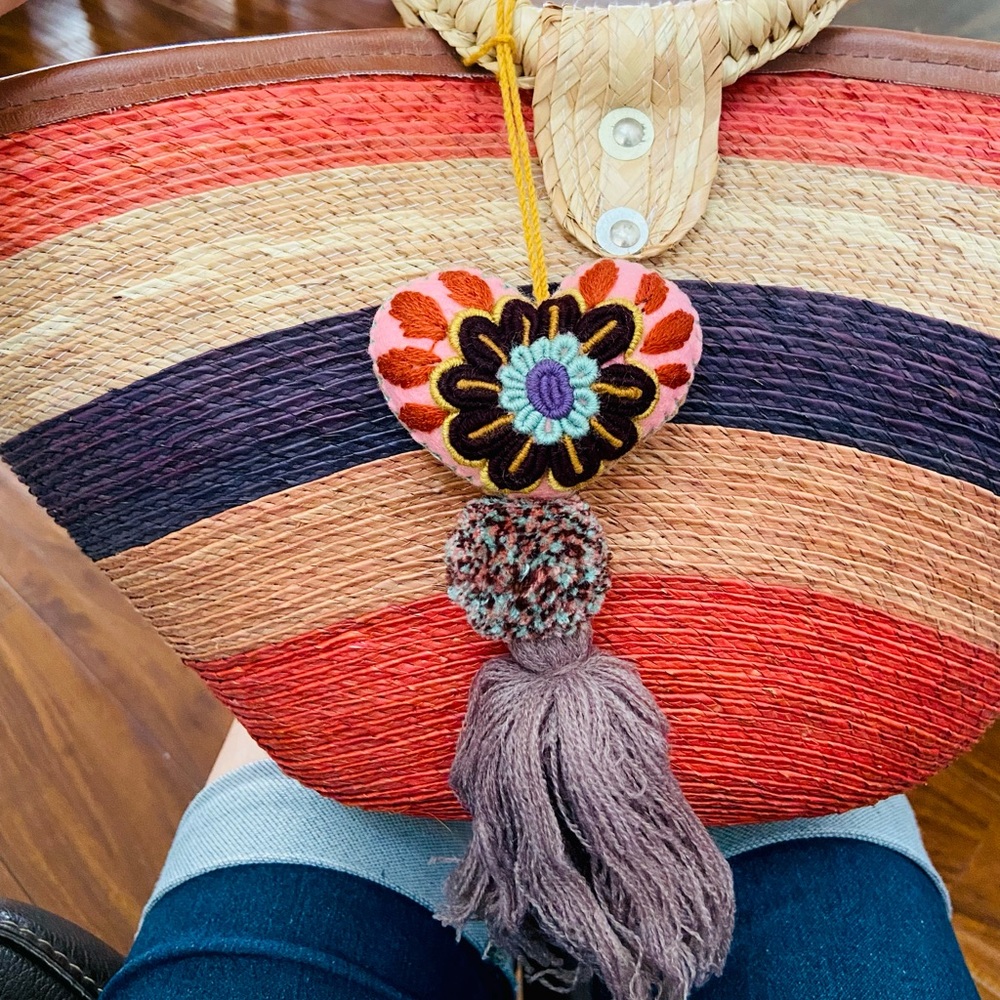 New Organic eco friendly tote,neutral colors embroidered handmade Mexican heart